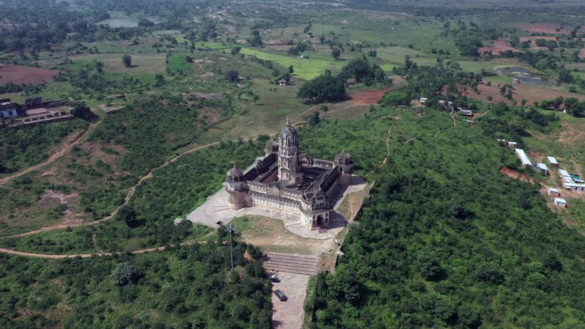 An Aerial Shot of Lakshmi Narayan Temple at Orchha, Madhya Pradesh, India