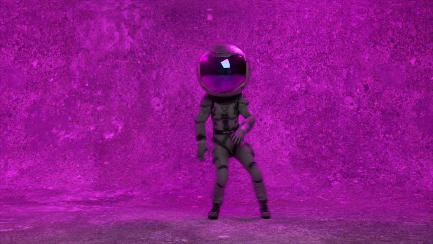 An astronaut in a space suit is dancing against the backdrop of a wall and flashing neon light. Night club.  | Shutterstock HD Video #1100076953