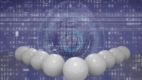 Animation of golf balls over binary coding and globe. global sport and digital interface concept digitally generated video. - Powered by Shutterstock - Get 15% off with code: PIKWIZARD15
