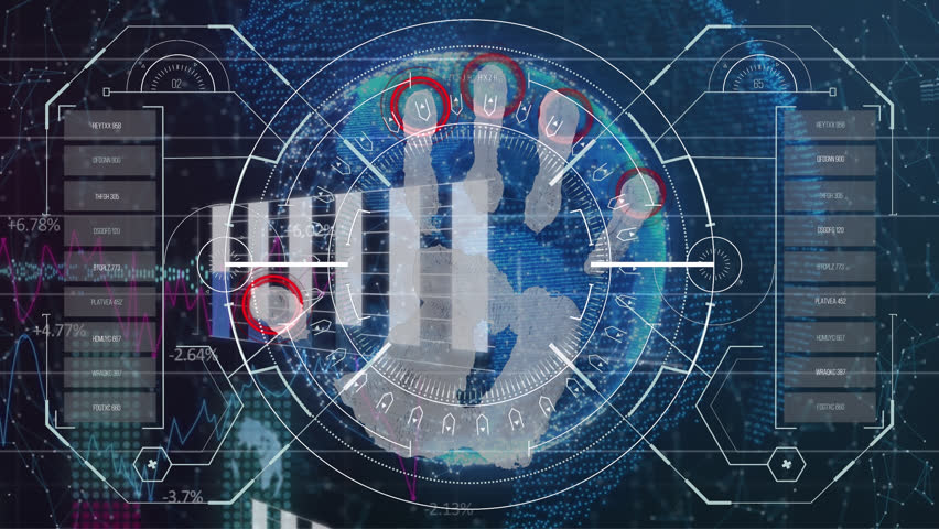 Animation of hand bionic security system over screen with diverse data and world map. global internet security, data processing, connections and digital interface concept digitally generated video. - Powered by Shutterstock - Get 15% off with code: PIKWIZARD15