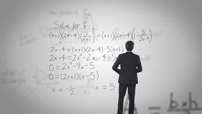 Animation of mathematical equations over caucasian businessman on white backgound. global business, data processing and digital interface concept digitally generated video. - Powered by Shutterstock - Get 15% off with code: PIKWIZARD15
