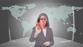 Animation of caucasian businesswoman over data processing. global business, connections and digital interface concept digitally generated video.