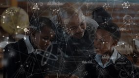 Animation of african american male teacher with schoolboys using tablet over data processing. global business, connections and digital interface concept digitally generated video. - Powered by Shutterstock - Get 15% off with code: PIKWIZARD15