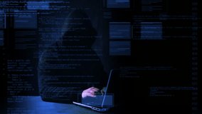 Hacking and technology crime concept. No face hacker with laptop with abstract programming code elements. - Powered by Shutterstock - Get 15% off with code: PIKWIZARD15