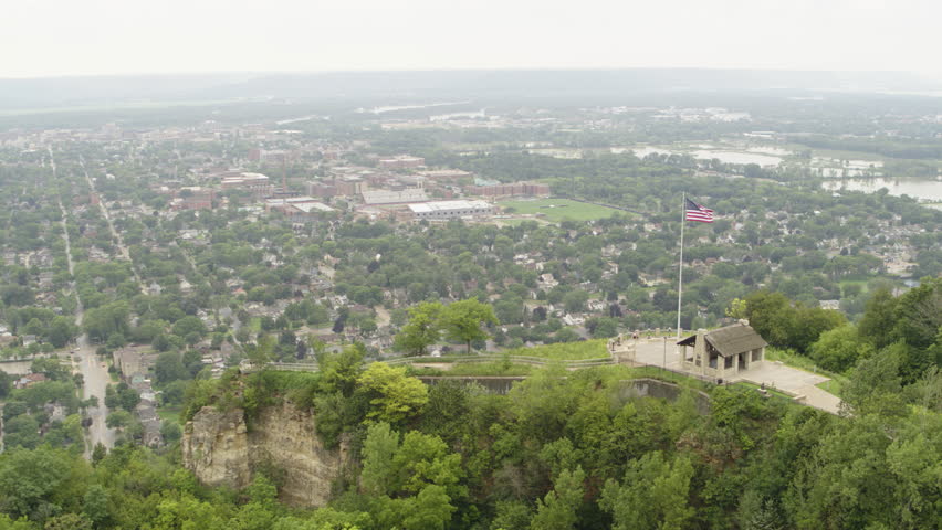 View from Grandad Bluff in La Crosse, Wisconsin, overlooking city. Overcast day