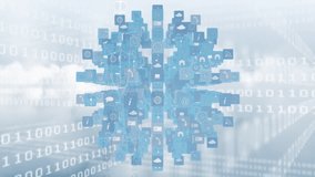 Animation of binary coding over media icons. global science and digital interface concept digitally generated video. - Powered by Shutterstock - Get 15% off with code: PIKWIZARD15