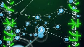 Animation of network of connections with icons over japanese characters. global connections, data processing and digital interface concept digitally generated video. - Powered by Shutterstock - Get 15% off with code: PIKWIZARD15