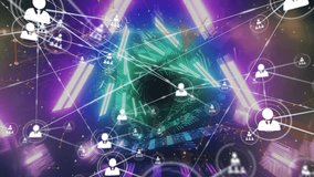 Animation of network of connections over neon geometrical shapes. global connections, data processing and digital interface concept digitally generated video. - Powered by Shutterstock - Get 15% off with code: PIKWIZARD15