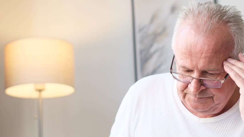 Disease concept. Headache in a pensioner. An elderly man has a terrible headache | Shutterstock HD Video #1100089715