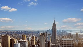 New York city skyline time lapse video from roof top with urban skyscrapers, New York, USA.
