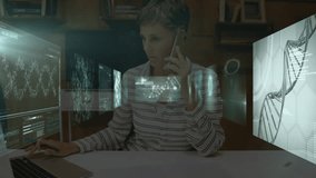 Animation of data processing and dna strand over caucasian businesswoman. global business, technology and digital interface concept digitally generated video. - Powered by Shutterstock - Get 15% off with code: PIKWIZARD15