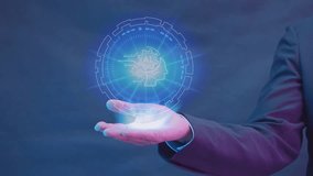 Businessman showing virtual screen of AI artificial intelligence icon. Machine learning concept, big data, innovation technology, cloud computing, futuristic, internet network communication. - Powered by Shutterstock - Get 15% off with code: PIKWIZARD15