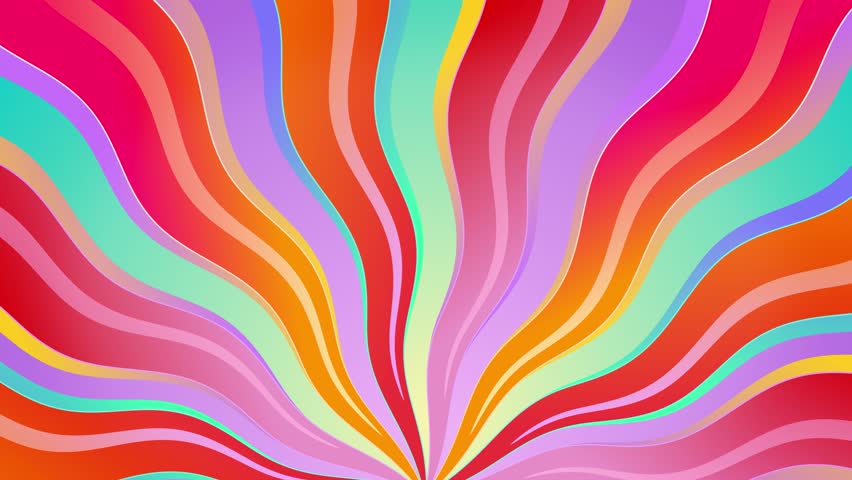 Retro, multicolor wavy, 2D, groovy, hippie, flat, abstract, cartoon looping background sun beams.  Royalty-Free Stock Footage #1100100689