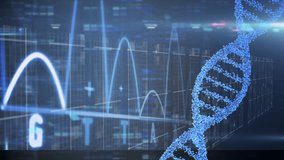 Animation of dna strand, data processing and light trails over moving columns on black background. global technology, data processing and digital interface concept digitally generated video. - Powered by Shutterstock - Get 15% off with code: PIKWIZARD15