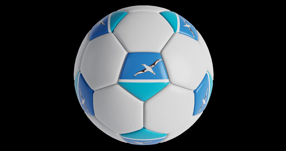 Soccer ball with flag of Midway Atoll , black background loop alpha Trasparent 3D