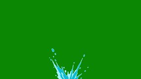 Cartoon water liquid animation on a green screen. Cartoon water splash animation with key colors. Chroma key. 4K video