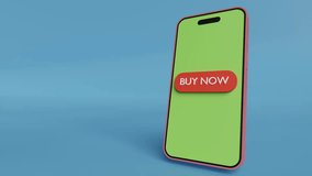 Graphic 3D motion and animation footage of selling and buying shopping online via buy now button on smartphone with shopping bags drop from above on blue sky background. For copy space. - Powered by Shutterstock - Get 15% off with code: PIKWIZARD15
