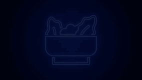 Glowing neon line Wonton icon isolated on black background. Chinese food. 4K Video motion graphic animation.