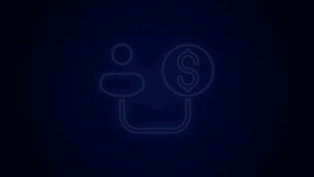 Glowing neon line Human and money icon isolated on black background. Concept of attracting investments. Big business profit attraction and success. 4K Video motion graphic animation.