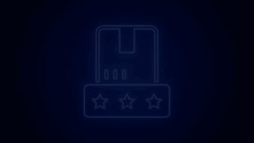 Glowing neon line Consumer or customer product rating icon isolated on black background. 4K Video motion graphic animation.