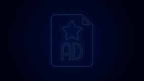 Glowing neon line Advertising icon isolated on black background. Concept of marketing and promotion process. Responsive ads. Social media advertising. 4K Video motion graphic animation.