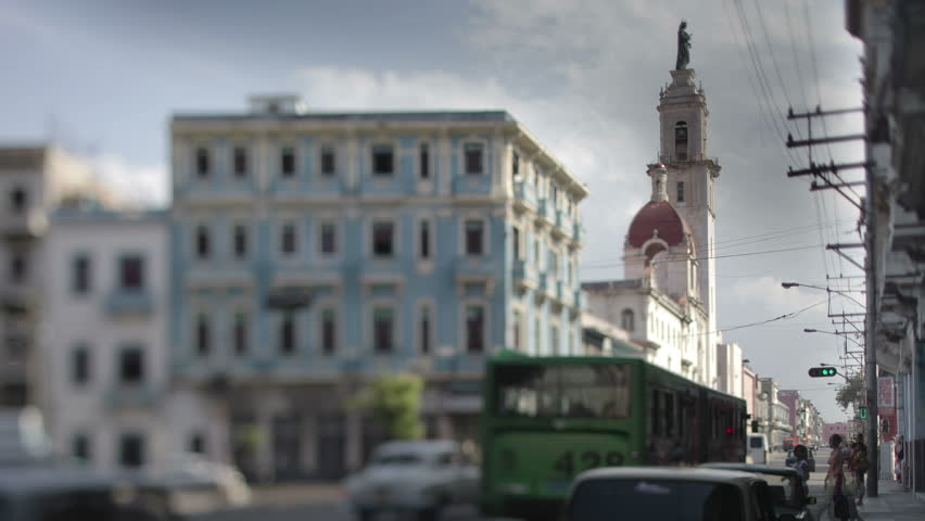 Tilt and shift timelapse looking down onto the street in havana, cuba