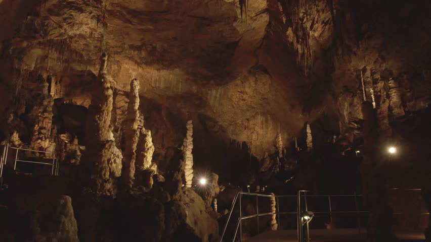Baradle Cave in Aggtelek National Park in Hungary. Stalactite and stalagmite inside a cave