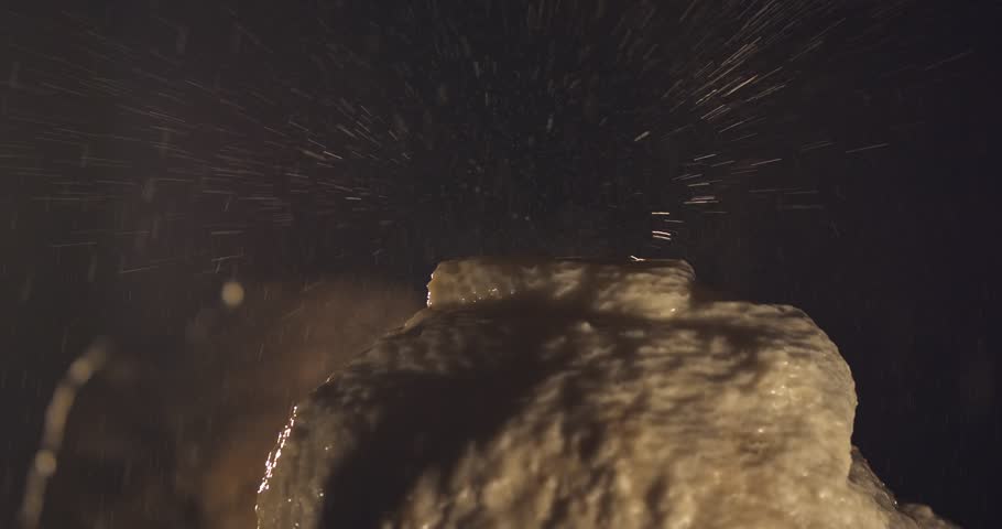 Water Drips Off Stalactite Into Pool On Top Of Stalagmite
