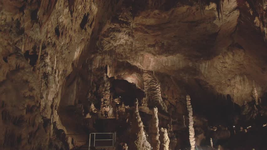 Baradle Cave in Aggtelek National Park in Hungary. Stalactite and stalagmite inside a cave