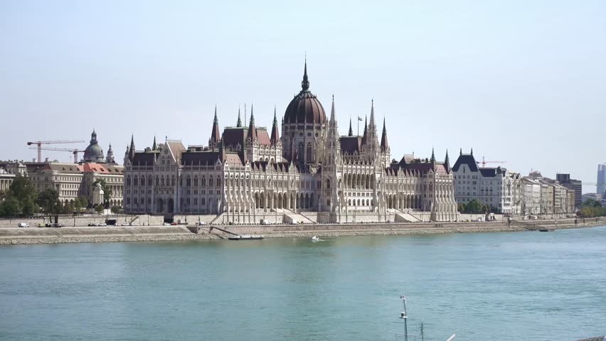 Drone 4k Hungarian parliament, Budapest. Hungarian government building. Capital of Hungary.  