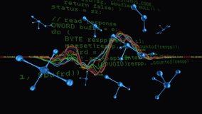 Animation of molecular structures floating over data processing against black background. Medical research and business technology concept - Powered by Shutterstock - Get 15% off with code: PIKWIZARD15