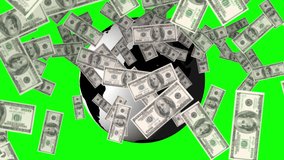 Animation of banknotes over globe on green background. Global business, finances and digital interface concept digitally generated video.