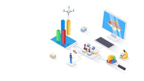 data analysis scene icon of nice animated for your isometric videos easy to use with Transparent Background . HD Video Motion Graphic Animation Free Video