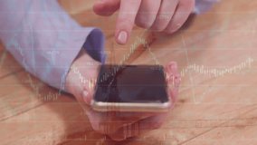 Animation of financial data processing over mid section of a man using a smartphone. Global finance and business data technology concept - Powered by Shutterstock - Get 15% off with code: PIKWIZARD15