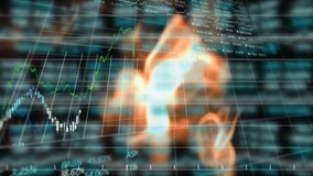 Animation of financial data processing and statistics over flame. Global business, finance, data processing and connections concept digitally generated video. - Powered by Shutterstock - Get 15% off with code: PIKWIZARD15