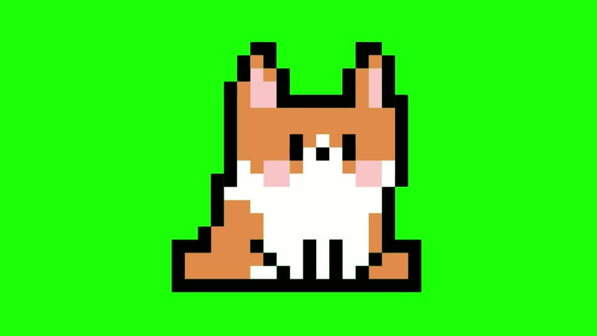 cute cat activity animation, pixel art, with green screen background	
