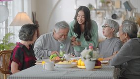 Asian Senior Group Relax Lifestyle Dining,birthday party and Mature friends at home Concept.group of Asia senior celebrating birthday at retirement home with friends.insurance and retirement concept - Powered by Shutterstock - Get 15% off with code: PIKWIZARD15