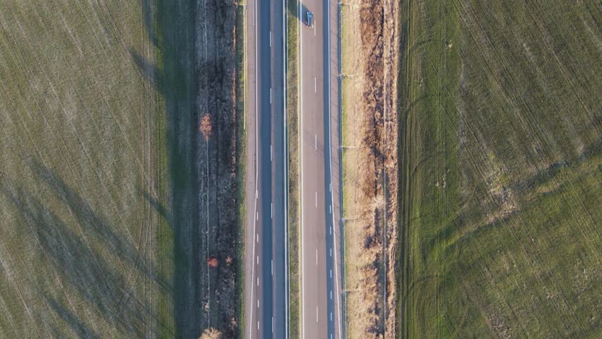 Aerial Sunset view of Rural land near Trakia (A1) motorway, Burgas Region, Bulgaria