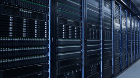 Working Data Center full of Server Racks with Blinking Lights. Advanced Cloud Computing and Machine Learning Concept. - Powered by Shutterstock - Get 15% off with code: PIKWIZARD15