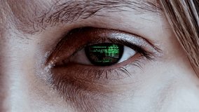 Woman open her eye with binar code in it, concept of neural networks. How programmer see the world. - Powered by Shutterstock - Get 15% off with code: PIKWIZARD15