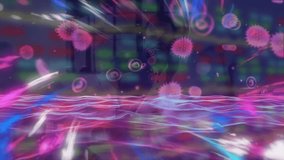 Animation of purple digital waves and covid-19 cells against stock market data processing. Global economy and covid-19 pandemic concept - Powered by Shutterstock - Get 15% off with code: PIKWIZARD15