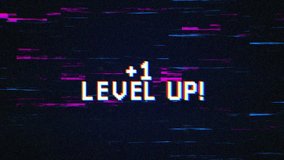 LEVEL UP text with glitch background concept for video games screen. LEVEL UP Retro text effects with glitch background. 3D Illustration