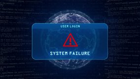 System Failure Warning with User Login Interface Concept over Digital Globe and Computer Hacking Background. 3D Illustration - Powered by Shutterstock - Get 15% off with code: PIKWIZARD15