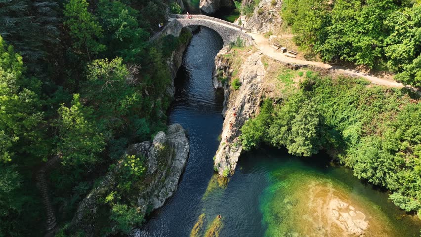 Le pont du diable or Devil Bridge ain Thueyts village in the Ardeche department in southern France.