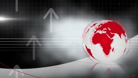 Animation of spinning globe, arrow icons and light spot against black background with copy space. Global networking and business technology concept - Powered by Shutterstock - Get 15% off with code: PIKWIZARD15