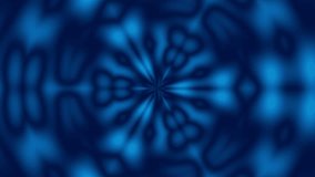 Glowing blue kaleidoscope blurred ornament flower shapes, symmetrical pattern structures. Futuristic 3d abstract background. For holiday presentations, ceremonies, festive as vj loop motion design.
