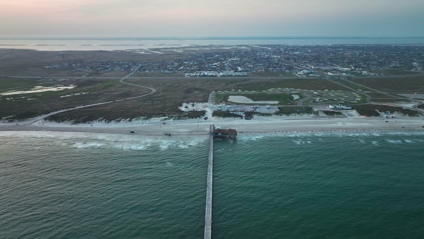 Scenic Landscape And Bob Hall Pier In Corpus Christi, Texas, USA - aerial drone shot Royalty-Free Stock Footage #1100152575