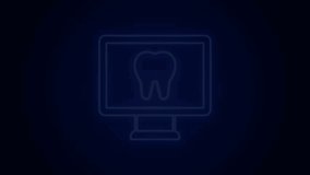 Glowing neon line Online dental care icon isolated on black background. Dental service information call center. 4K Video motion graphic animation.