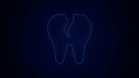 Glowing neon line Broken tooth icon isolated on black background. Dental problem icon. Dental care symbol. 4K Video motion graphic animation.