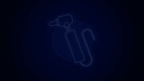 Glowing neon line Tooth drill icon isolated on black background. Dental handpiece for drilling and grinding tools. 4K Video motion graphic animation.